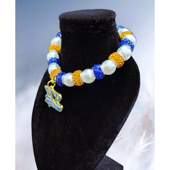 Sigma Gamma Rho Bracelet Blue, White and Gold with Pendant Logo - Picture 6 of 7